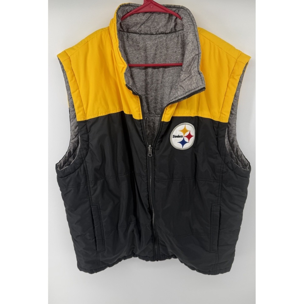 Pittsburgh Steelers Reversible Puffer Vest Black Gold Gray NFL Full Zip